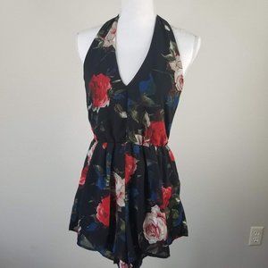 Foreign Exchange / S / Black Floral Halter Romper